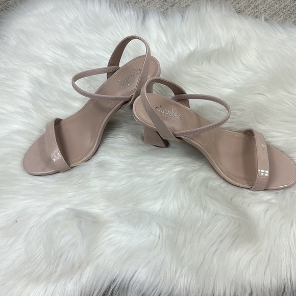 Charles David Nude Patent Strappy Geometric Heels 8 - Picture 2 of 9